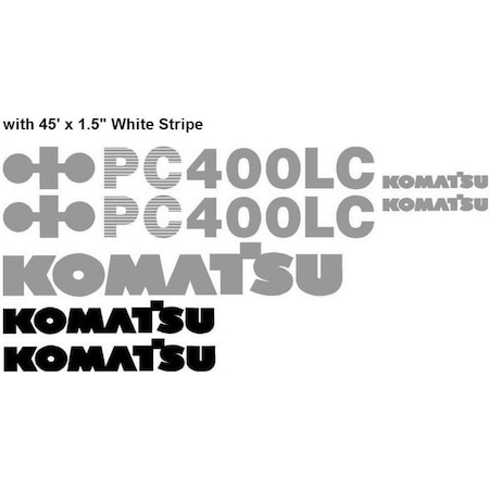 Aftermarket Komatsu PC 400LC NS Excavator Decal Set with 45' x 1.5" White Stripe KMPC400NSWHTDECALSET